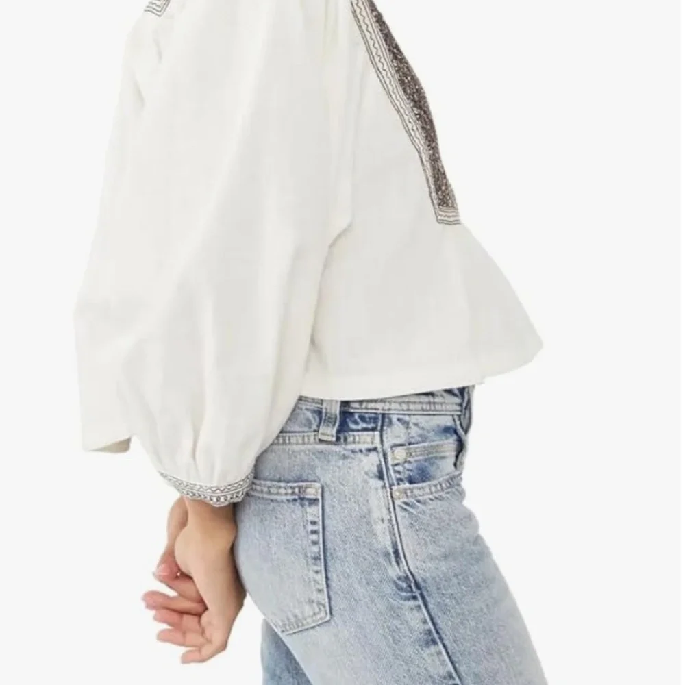 Free People IGGIE Embroidered Crop Top in Ivory/Black Bean Combo sz XS NWT - Picture 3 of 7